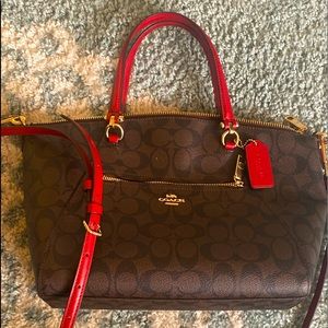Brown and red signature canvas Coach bag
